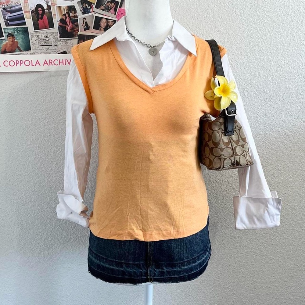 Vintage Y2K Deadstock Layered Collared 3/4 Sleeve Blouse with Vest